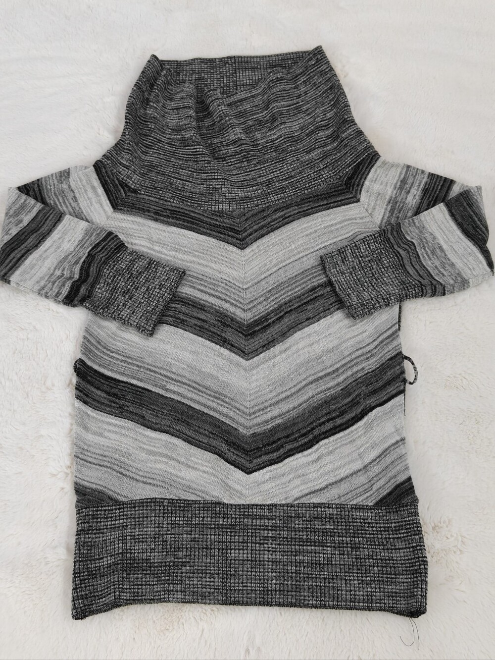 BCX Striped Cozy Turtleneck Sweater S Gray